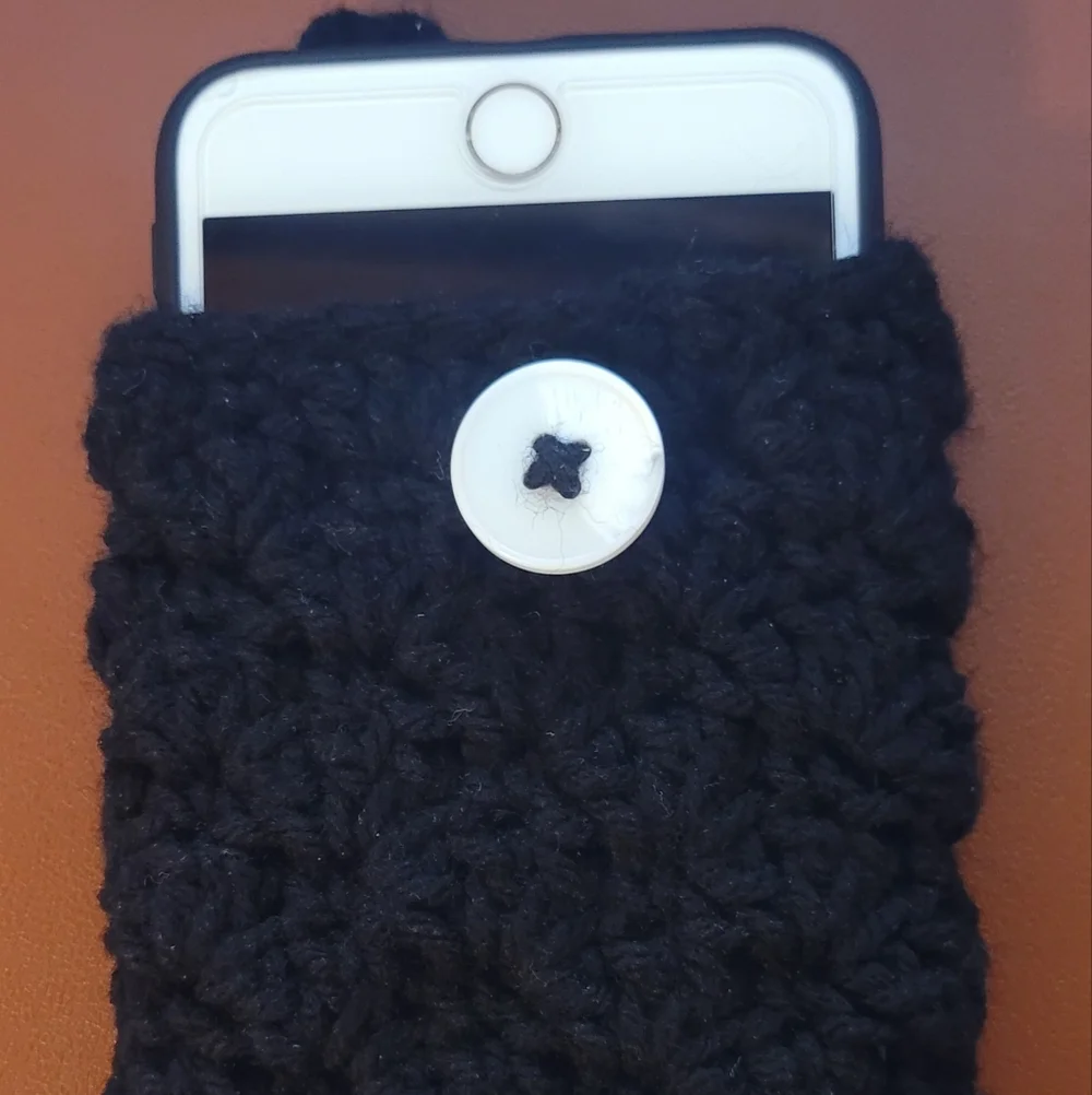 Black Knitted Headband with Button